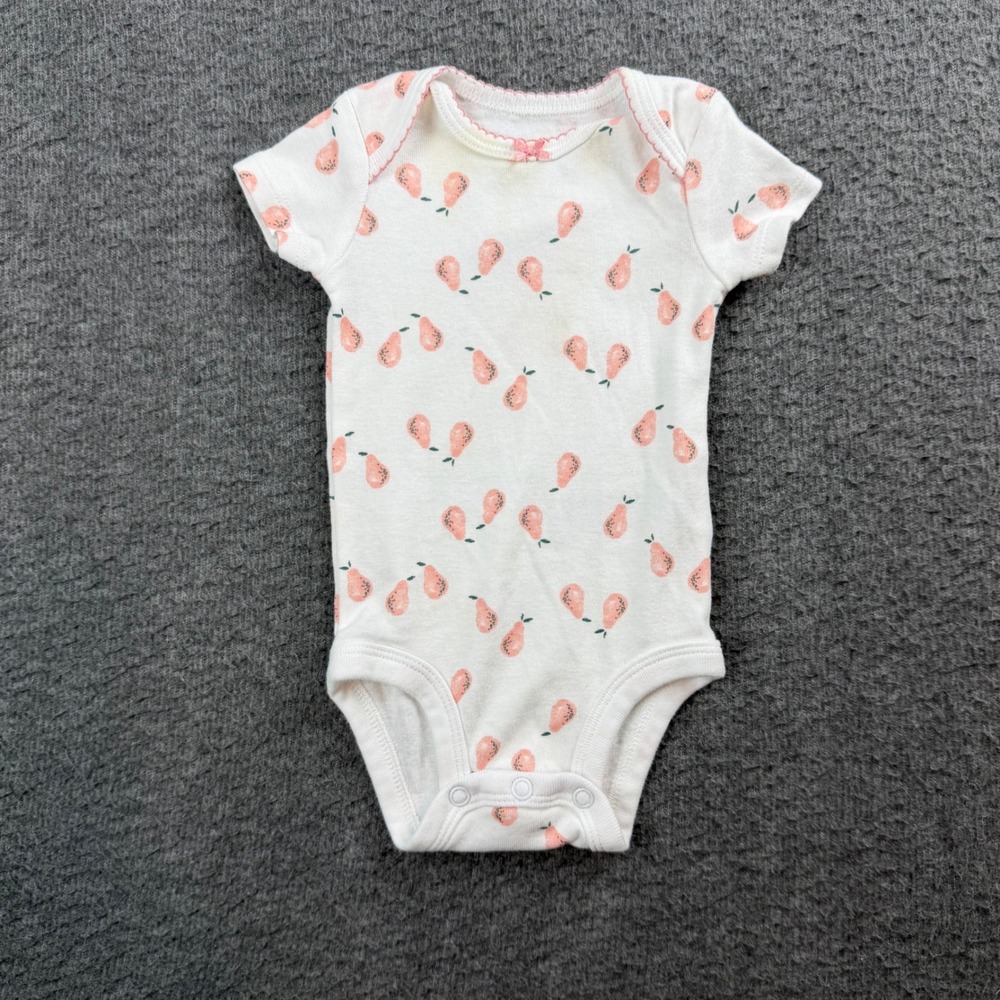 Simple Joys by Carters Bodysuit‎ Kids 0-3M White Pink Pear Print Short Sleeve